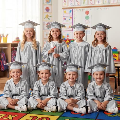 Image of Shiny Preschool Kindergarten Graduation Cap Gown Set for Kids With 2026 2025 Tassel Charm