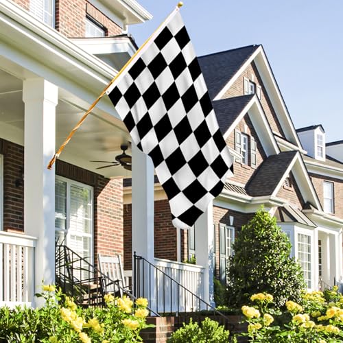 Image of AhfuLife Checkered Flag 3x5 Ft 2 PCS, Large Black and White Racing Flags - Double Side with Brass Eyelets for Race Car Party, Garden Decoration Indoor Outdoor