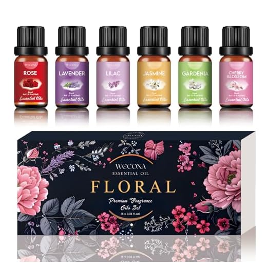 Set de Aceites Esenciales Naturales Florales – Rose, Lavender, Lilac, Jasmine, Gardenia, Cherry Blossom – Aromaterapia con Aceites Esenciales Puros para Difusor y Humidificador