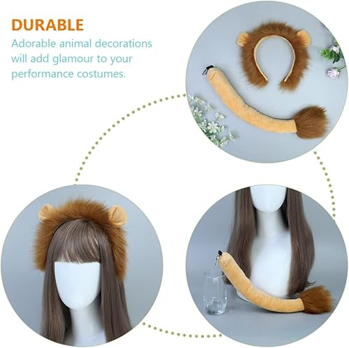 Miniatura 8 de Toyvian Divertido juego de orejas de león y cola para niños, juego de disfraz de león, diadema de animales del zoológico con orejas para Halloween,