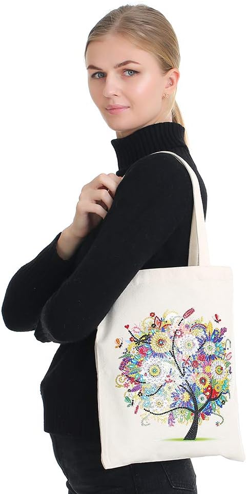 CaptainCrafts DIY 5D Diamond Painting Tote Bag Canvas Bag Reusable Long-Lasting Foldable Storage Bag DIY Diamond Art Handbag Diamond Painting Kit Art Craft (4 PCS Four Seasons Tree)