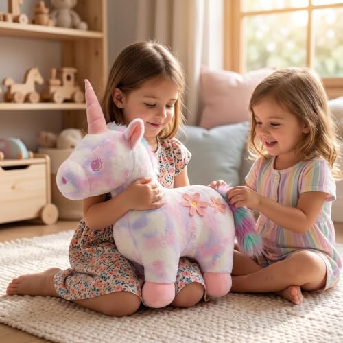 Image of Hug n Feel Premium 35cm Unicorn Soft Toy for Kids | Super Soft Cuddly Stuffed Animal Plush | BPA-Free, Non-Toxic & 100% Safe | Magical Unicorn for Girls & Boys (Assorted Pastel Colors, 1 Piece)