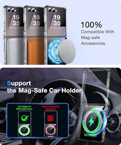 Image of Magnetic for Samsung Galaxy Z Flip 7 Case[Compatible with MagSafe][Anti-Fingerprint][Military Grade Drop Proof] Transparent Hard Back & Soft Silicone Bumper for Flip 7 Phone Case,Crystal Clear