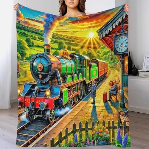 Couverture 3D train en flanelle douce, cadeau idéal pour garçons et filles