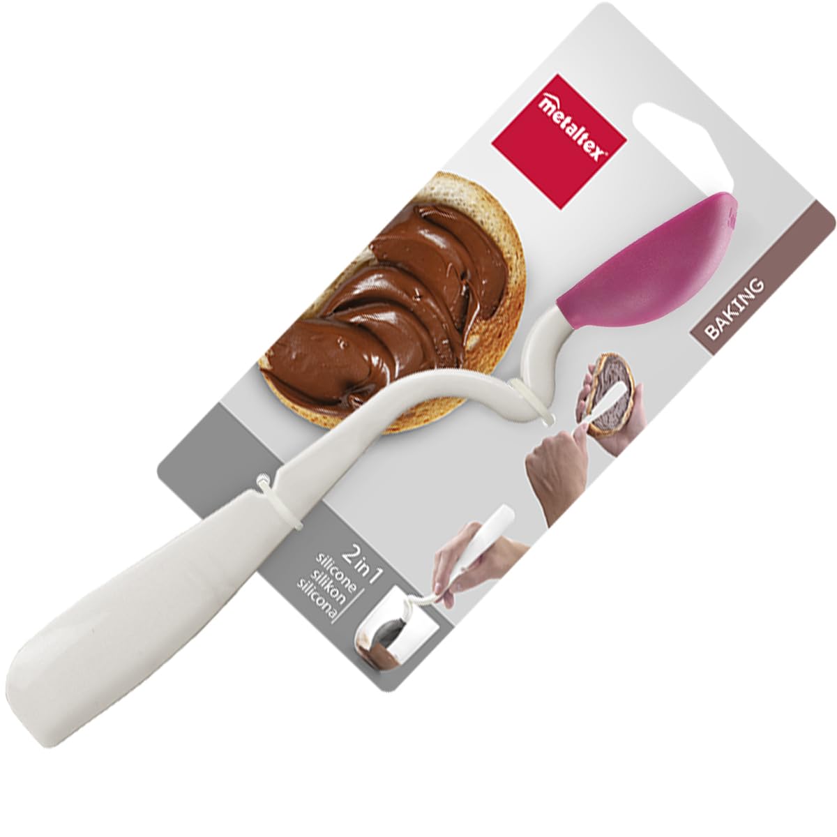 Metaltex 252505000 Silicone 2-in-1 Spatula Non-Stick Cooking Scooping Scraping Sit up Spoon | 23cm Length | 5ml