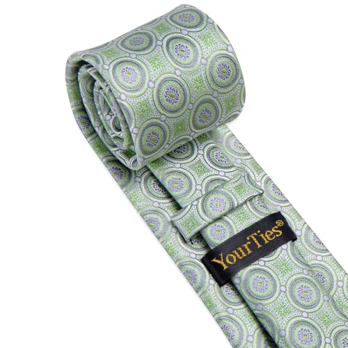 Image of YourTies Silk Paisley Floral Tie and Pocket Square Cufflinks with Lapel Pin Sets for Men 5PC Wedding Party