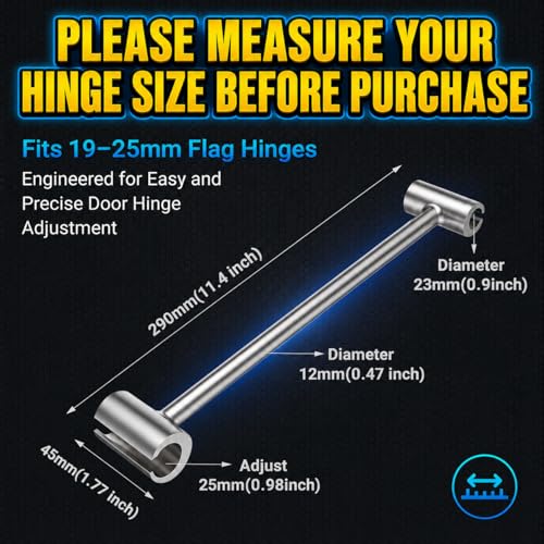 Image of Hinges Gap Adjusting Wrench, Door Hinge Repair Tool, Upgraded Steel Double-ended Door Hinge Repair Wrench, Heavy-duty Door Hinge Adjustment Tool for Standard Round Bolts (0.748-0.99in)