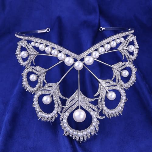Corona de boda accesorio cabello novia plateado tiara con perlas 4