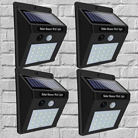 Solar Lights Outdoor - Solar Motion Sensor Security Lighting - Waterproof Wireless Solar Powered Wall Lights - Outside 3 Modes for Garden Driveway Fence Door Yard Garage Pathway(Warm White-4 Packs) Cover
