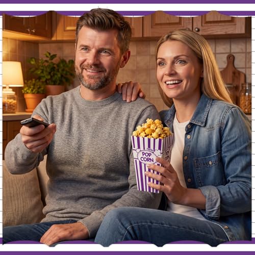 Image of Xinnun 100 Pcs Popcorn Boxes 32oz Classic Stripe Paper Buckets Disposable Oil Proof Popcorn Box Retro Open Top Container for Movie Night Supplies Theaters Carnival Birthday (Purple)