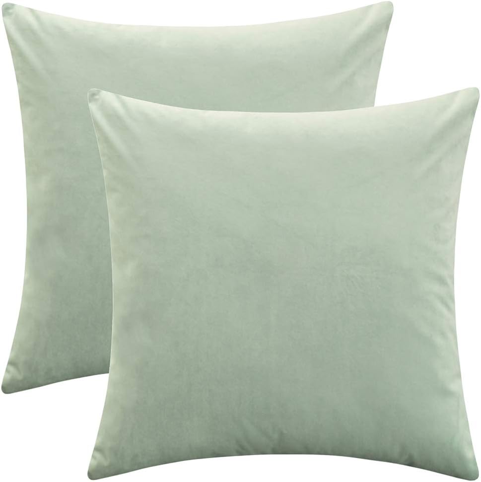 Set of 2 Comfortable Throw Pillow Cover for Bedding, Decorative Accent Cushion Sham Case for Couch Sofa, Soft Solid Velvet with Zipper Hidden - 16"x16", Turquoise Green