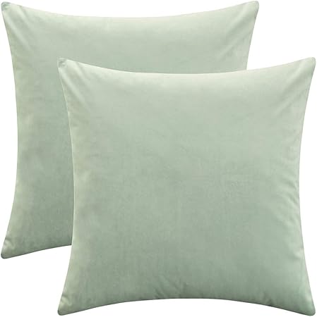 Set of 2 Comfortable Throw Pillow Covers for Bedding, Decorative Accent Cushion Sham Cases for Couch Sofa, Soft Solid Velvet with Zipper Hidden - 18"x18", Turquoise Green