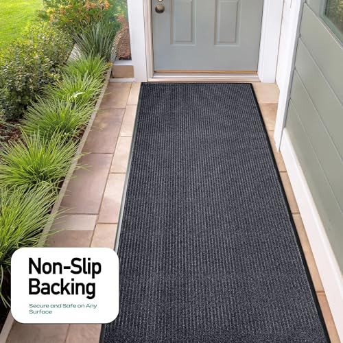 Image of MaxMat Industrial Grade Door Mat - Extra Large, Heavy Duty, Waterproof, Low-Profile, Easy to Clean Floor Mat (3 x 10 Feet, Grey, MXM-RIB0310GY)