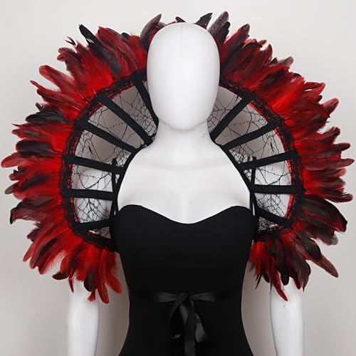 L'VOW Women's Lace Victorian Collar Stand Up Feather Collar Gothic Queen Collar Halloween Vampire Costume3