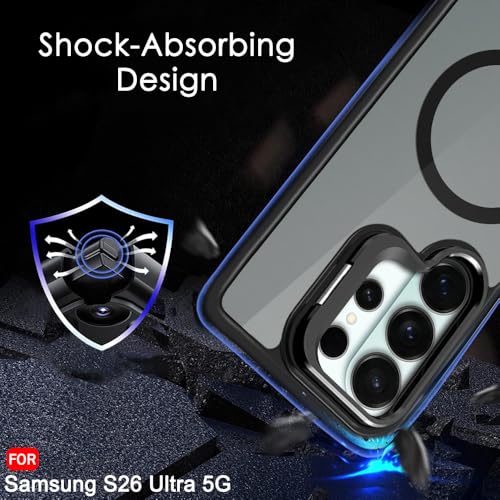 Image of TheGiftKart for Samsung S26 Ultra Case | Shockproof Hard Back Cover | Built-in Stand | Hybrid Shockproof Galaxy S26 Ultra Cover (PC & TPU, Matte Frosted Back, MagSafe Compatible, Translucent Black)
