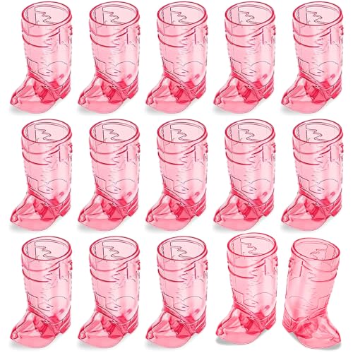 Image of SAIAOKJ Cowboy Boot Shot Glasses, 15 Pcs 1 Oz Plastic Boot Cups (Rose Red)