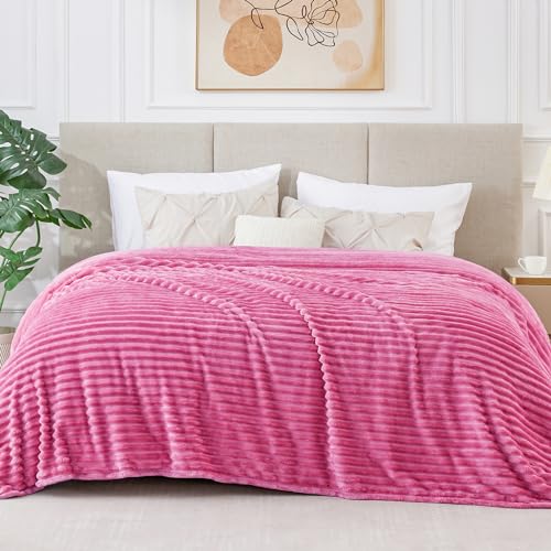 Image of BEDELITE Fleece Blanket Queen Size - 3D Ribbed Jacquard Soft and Warm Decorative Fuzzy Blankets - Cozy, Fluffy, Plush Lightweight Throw Blankets for Couch, Bed, Sofa(Hot Pink, 90x90 inches)