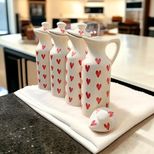 Image of MALAIKAH Ceramic Oil Dispenser Heart Pack of 4 for Kitchen, Dining, Gifting, Home & Kitchen Decor