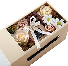 Gift Set - Scented Candle & Flowers | Luxury Gold Box with Ribbon and Handle | Elegant Gift Idea Ready to Give | Scented Candle