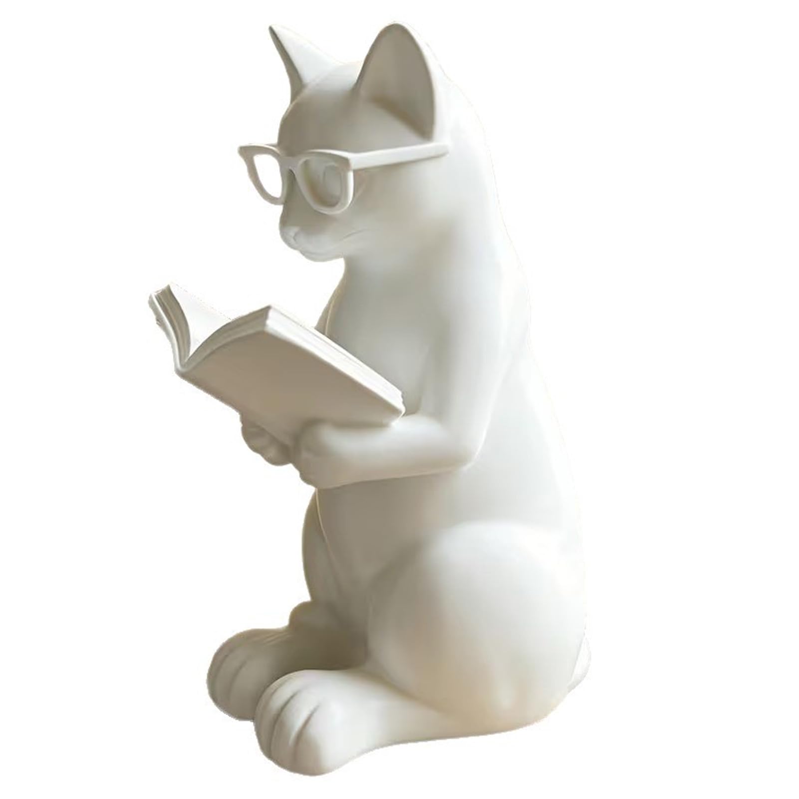 Virelynx 3D Printed Reading Cat Figurine – Cute Reading Book Cat Statue with Glasses, Collectible Animal Sculpture for Bookshelf Desktop