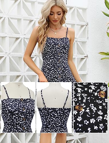 Image of Berydress Women's Casual Beach Summer Dresses 2026 Solid Cotton Flattering A-Line Spaghetti Strap Button Down Midi Sundress
