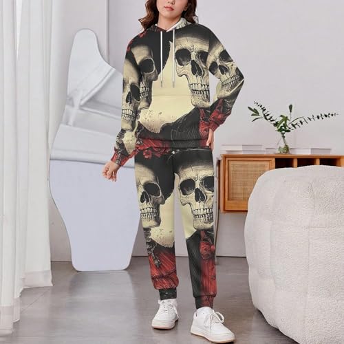 Boys Girls Sweatshirt Pullover Hoodie & Pants Kid Active Sweatsuit Tracksuit, Skull Couple Vintage2