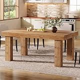TRIBEWOOD Solid Wood Dining Table for 4-6, 63-Inch Farmhouse Kitchen Table with Heavy Duty Legs, Wooden Rectangular Dinner Tables for Kitchen & Dining Room, Light Brown