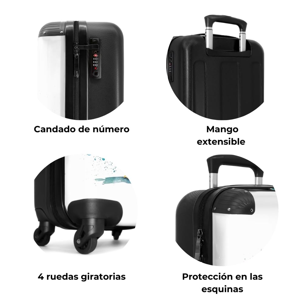 NoBoringSuitcases.com Maletas para Niños, Maleta Niño, Maleta Niños con Ruedas, Maleta Cabina Infantil, Maletas de Viaje Infantiles, Equipaje de Mano (55x40x20 cm), (Pingüino en Acuarela - Blanco)