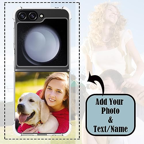 Custom Transparent Case for Samsung Galaxy Z Flip 5 Photo Picture Text, Personalize Design Image Name Z Flip5 5G 2023 Pure Clear Phone Cover Soft Slim Thin Customize Flexible TPU Silicon 6.7
