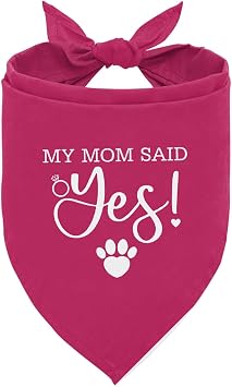 My Mom Said Yes Dog Bandanas, Deep Pink Dog Bandana, Pet Engagement Wedding Bandana, Gift for Dogs Lover, Pet Bandanas for Small Medium Dogs M