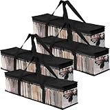 6 custodie per DVD, CD, dischi Blu Ray, custodie per film, VHS, dischi per videogiochi, supporti in plastica trasparente con maniglie per il trasporto e cerniera, colore nero