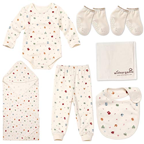WithOrganic Premium Newborn Layette Gift Set - 7 Pieces | 100% Certified Organic Cotton for Baby Boy or Girl_ Animal Face 2