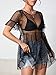 WDIRARA Women's Polka Dots Sheer Mesh Mini Dress Short Sleeve Ruffle Hem Flared Dresses Black Petite M