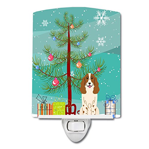 Caroline's Treasures BB4156CNL Merry Christmas Tree Russian Spaniel Ceramic Night Light Compact, UL-Certified, Ideal for Bedroom, Bathroom, Nursery, Hallway, Kitchen, 6x4x3, Multicolor