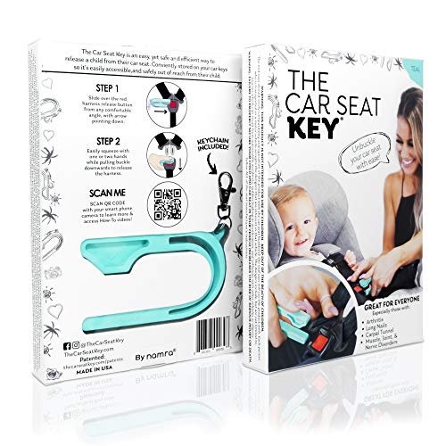 The Car Seat Key - Original Car Seat Key Chain Buckle Release Tool - Easy Unbuckle Opener Aid For Nails, Parents, Grandparents & Older Children By Namra Made In Usa (Teal) #TOP2