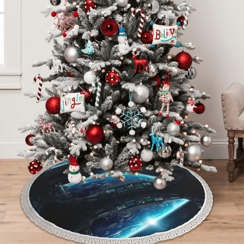 Jupe de sapin de Noël avec pompons pour masquer le pied de l'arbre