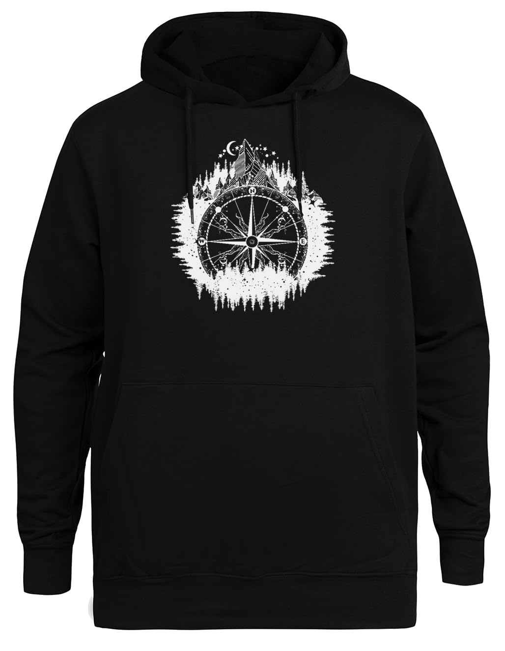 Montagna E Bussola Felpa con Cappuccio Nera Unisex Giacca con Cappuccio Ecologica