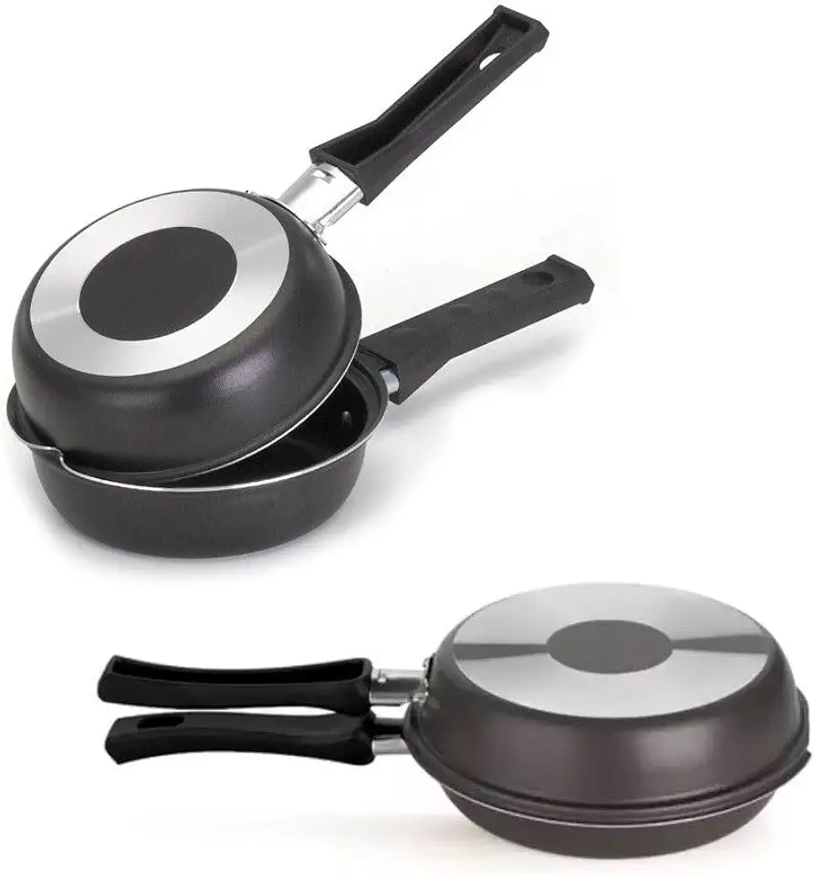 Frigideira Dupla Hamburgueira e Omeleteira Antiaderente, Alumínio, 14cm, Preta, para Fritar Ovos e Hambúrguer