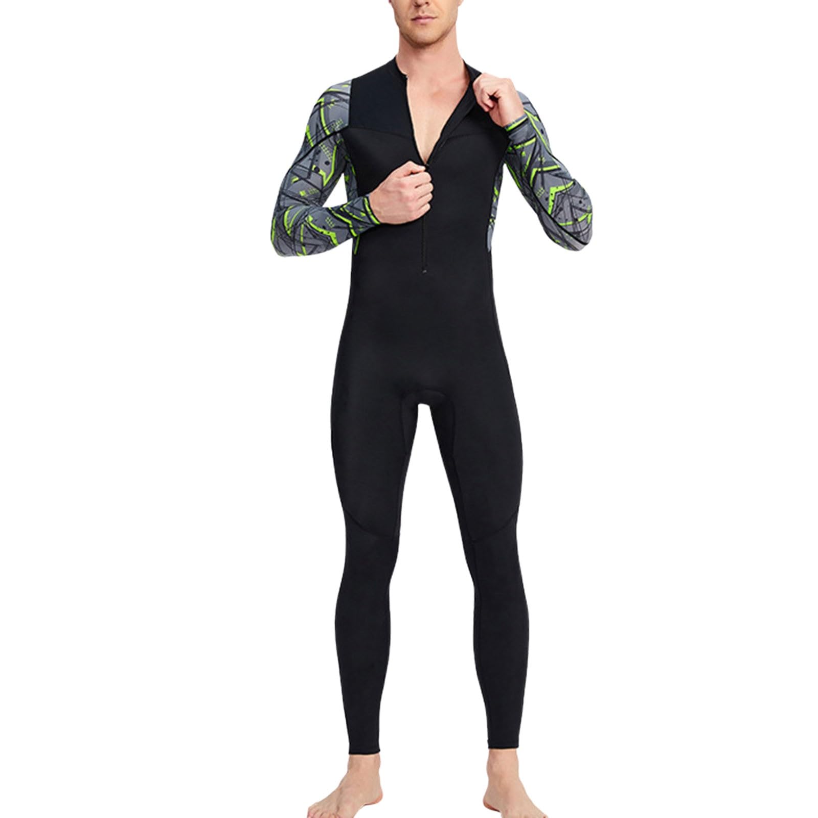 Herren Badeanzug Einteiler Schwimmanzug Bademode Männer Langarm Sonnenschutz Surfanzug Shorty Neoprenanzug Beachwear Atmungsaktiver Ganzkörper-Tauchanzug mit Frontreißverschluss