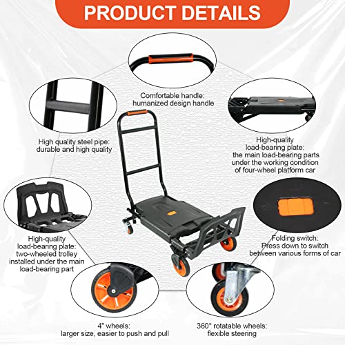 Imgzar Dolly Cart Folding Hand Truck Heavy Duty 400Lbs Capacity With 2 Bungee Cord, Insulating Gloves For Carrying Luggage, Moving, Traveling, Shopping, Etc #TOP2
