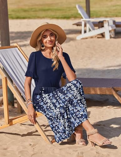 Image of Zeagoo Womens Summer Dresses 2026 Casual Midi Dress Flowy Sundress Ruffle Short Sleeve Tiered Dresses A Line Boho Dress