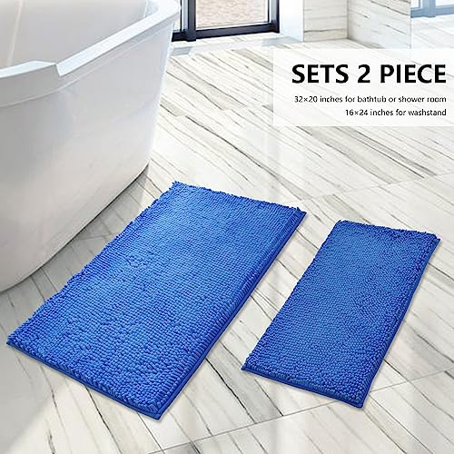 Image of BOANKODU Bathroom Rugs Sets 2 Piece, Extra Soft Chenille Bath Mat Absorbent Bathroom Rug, Bathroom Mat with PVC Non-Slip Bottom, Machine Washable Bath Rugs (32x20 Inch + 24x16 Inch, Snow Cyan)