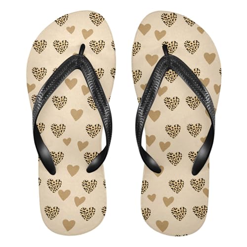 Leopard Heart Beige Flip Flop Beach Summer Casual Sandal for Women & Men Shower Shoes 20861818