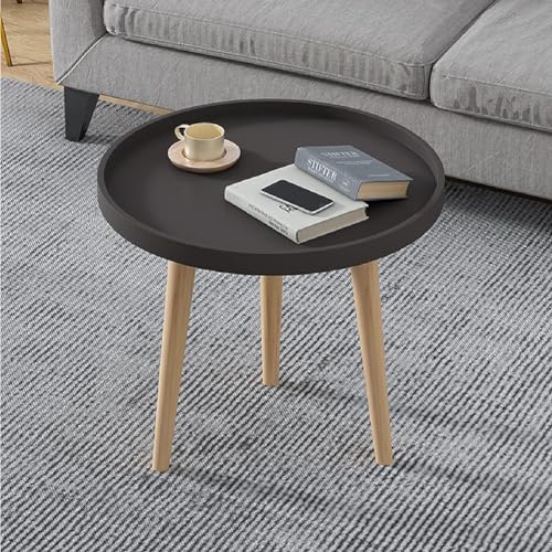 Image of Small Round Coffee Table, Modern Side Table with 3 Stable Legs, Multifunctional Sofa Side Table for Balcony Office (Black)