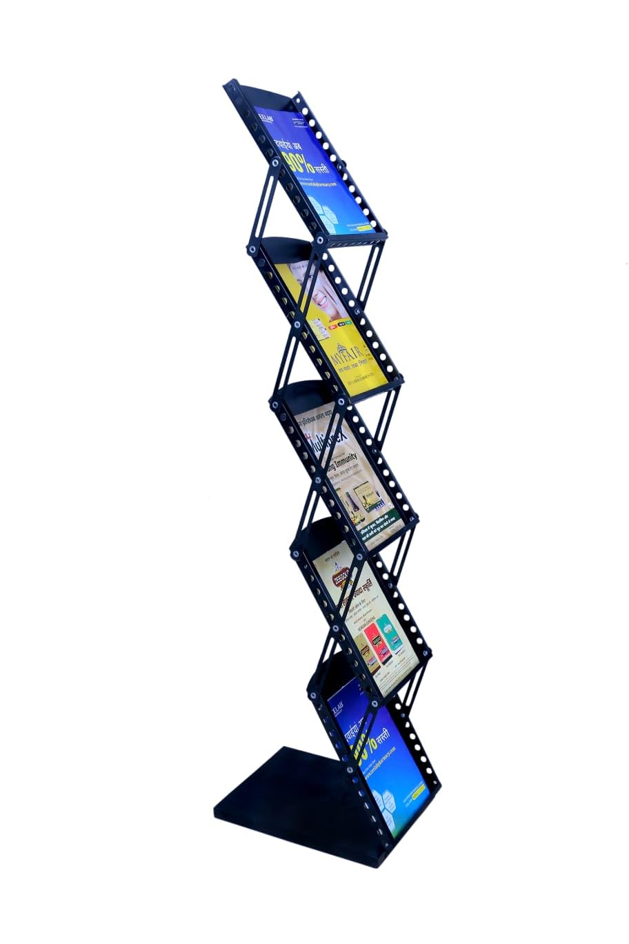 SWEET BABU JAISHTEC A4 iron Portable Freestanding Magazine Rack, Metal Zigzag Catalogue/Magazine,Literature Stand Rack,Black