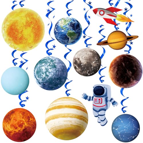 Image of Space Themed Party Decorations - 24 Pcs Outer Space Party Hanging Swirl Decor Solar System Planets Rocket Astronaut Ceiling Steamer for Space Themed Birthday Baby Shower Party Supplies