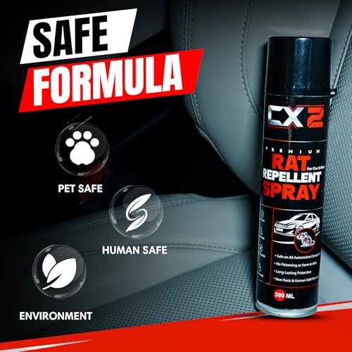 Image of CX2 Rat Repellent Spray for Cars 300ml Human Safe Rat Spray No Kill, Only Repels Rodent Repellent for Car Easy to Spray Nozzle 1st time in India FORMULATION 2X