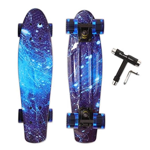 Solomone Cavalli Mini Cruiser Skateboard Complete 22 Inches, with All-in-One Skate T-Tool, Plastic Retro Board for Beginners Kids Teens Adults Boys and Girls