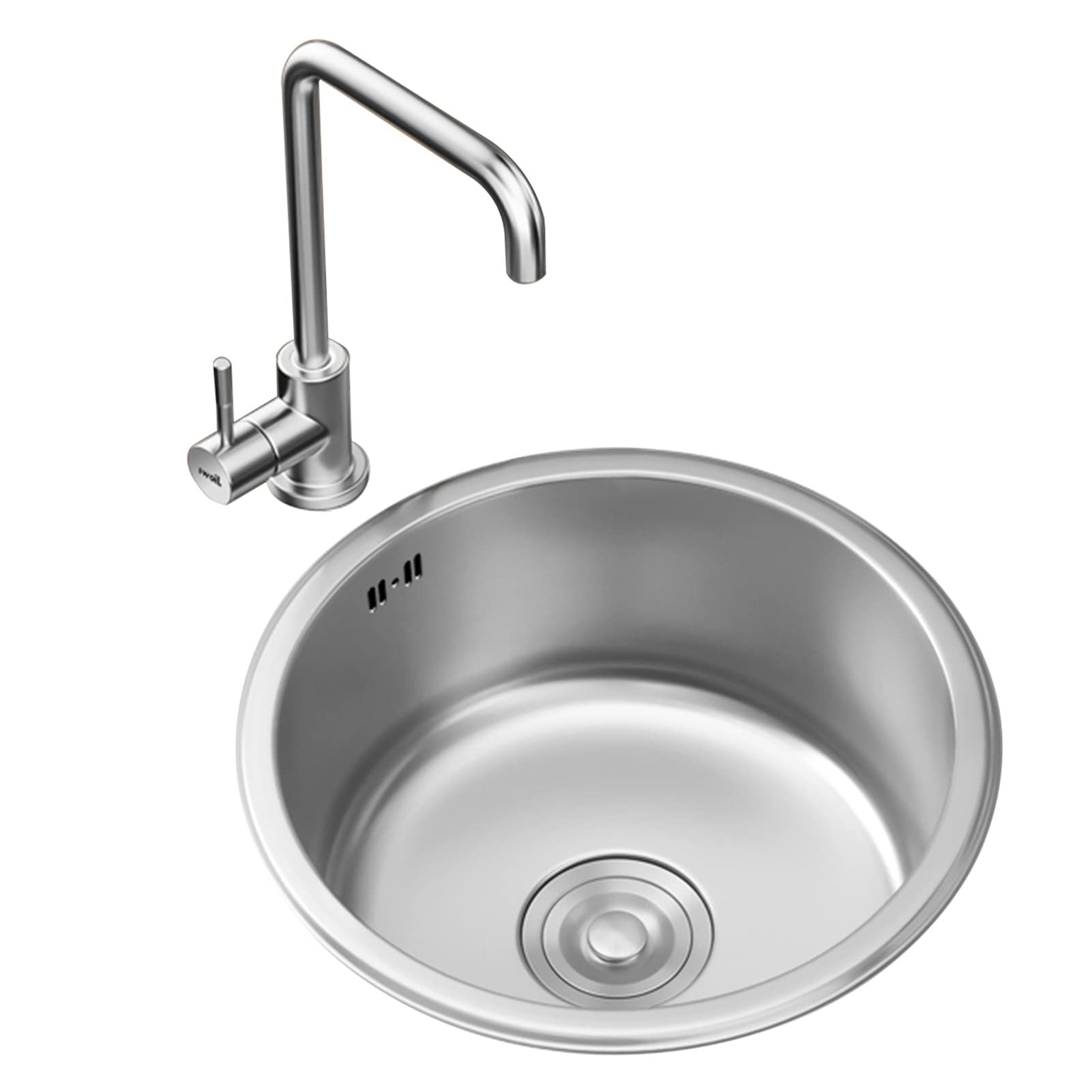 304 Stainless Steel Round Kitchen Sink with Faucet & Drain Single Bowl Undermount or Drop in Installation 32x32x20 cm Sleek Silver Design for Modern Kitchens