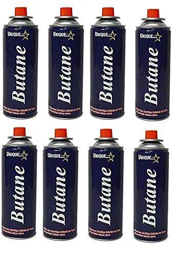 Cloudberry Butane Gas Canister 225g for Camping Perfect Suitable to lighters Small Stove, Flame Torch, Welding Fuel Gas with Universal Nozzle/Pin - 8 Canister CLB28